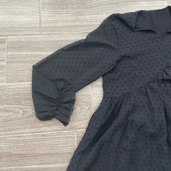 Black Long Sleeve Lace Mini Dress Polka Dot Pattern - Picture 2 of 6